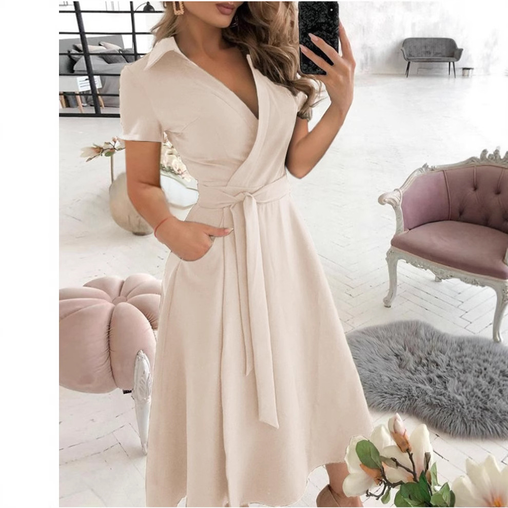 Spring And Summer Fashion V-Neck Print Bodycon Short Sleeve Dress Women's European And American Style_voghion.com