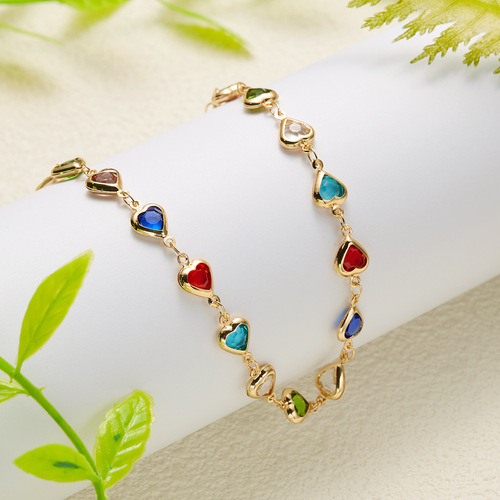 Summer new arrivals European and American cross-border accessories candy-colored heart-shaped colorful anklets fashionable versatile women's devil's eye jewelry