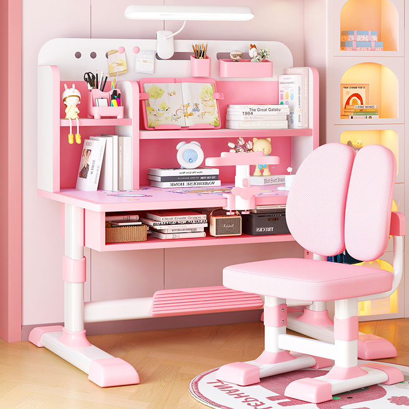 Children's Study Table and Chair Set Desk Liftable Special Desk Bookshelf Combination Home Primary and Secondary School Students Desks and Chairs