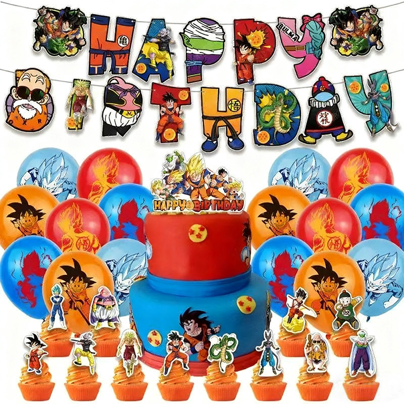 Cross-Border New Product Dragon Ball Birthday Theme Party Decoration Supplies Banner Flag Cake Balloon Set