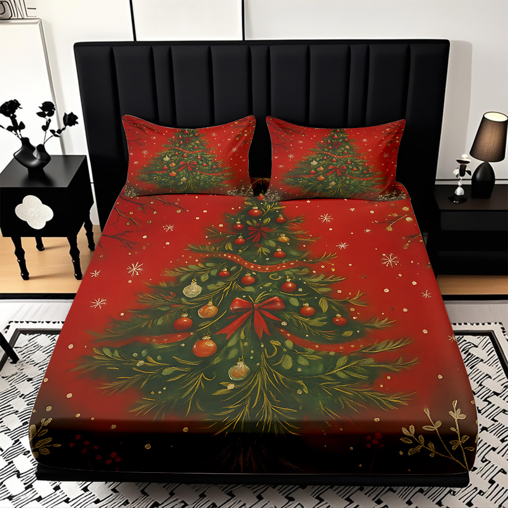 TEMU / JIT nuevos productos transfronterizos adorables series de Navidad molido HD impresión digital cama de cama Kasa set ropa de cama