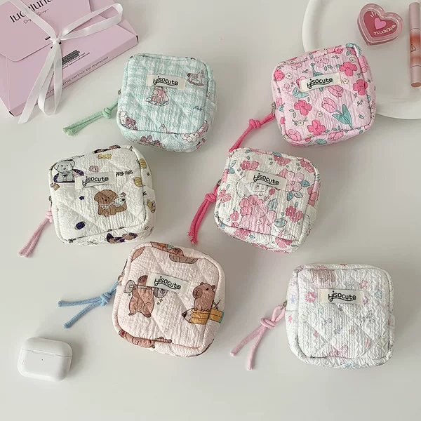 Cartoon Simple Square Cosmetic Bag Bluetooth Headset Bag Lipstick Bag Menstrual Bag Girl Portable Aunt Towel Storage Bag