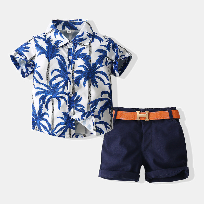 Boys' fashion beach style short sleeve shirt set children's summer new children's suit source manufacturers spot