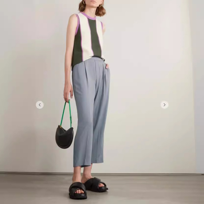 V Home European and American Designer Brand High-end Women's Wear Dosing All-match Casual Pants Women's Twill Nine-point Straight