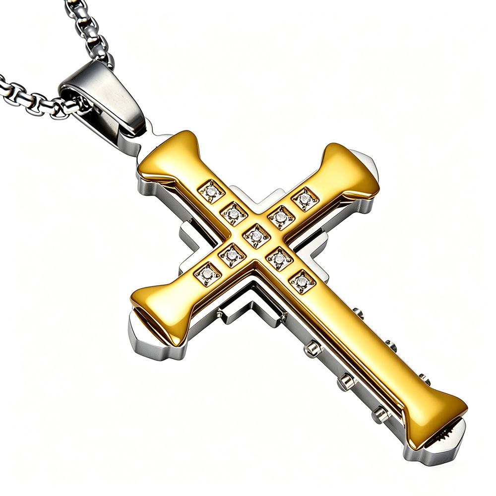 Collar con Colgante de Cruz para Hombre, Estilo Europeo y Americano, con Diamantes, en Plata, Oro y Negro, Novedad 2026, Venta al Por Mayor