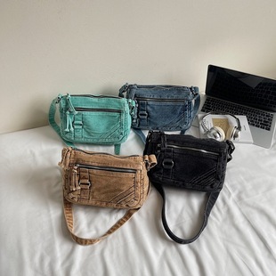 Retro Washed Denim Crossbody Bag for Women 2025 Summer Simple Literary Casual Multi-Flap Pocket Pants Single Shoulder Small Square Bag