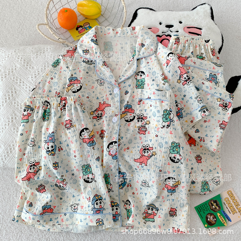 Pajamas de tres piezas de torta de oso para mujeres de verano, pantalones de manga corta, nubes de algodón adorable, viento en 2025 nueva ropa para el hogar