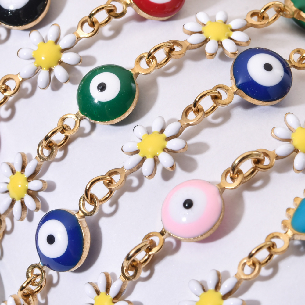 13g Weight Bracelets Classification 1 Piece Quantity Daily Occasion Stainless Steel Material Devil'S Eye, Flower Pattern Women's Gender Enamel Design Cute Style Cute Devil's Eye Flower Stainless Steel Enamel Bracelets 8