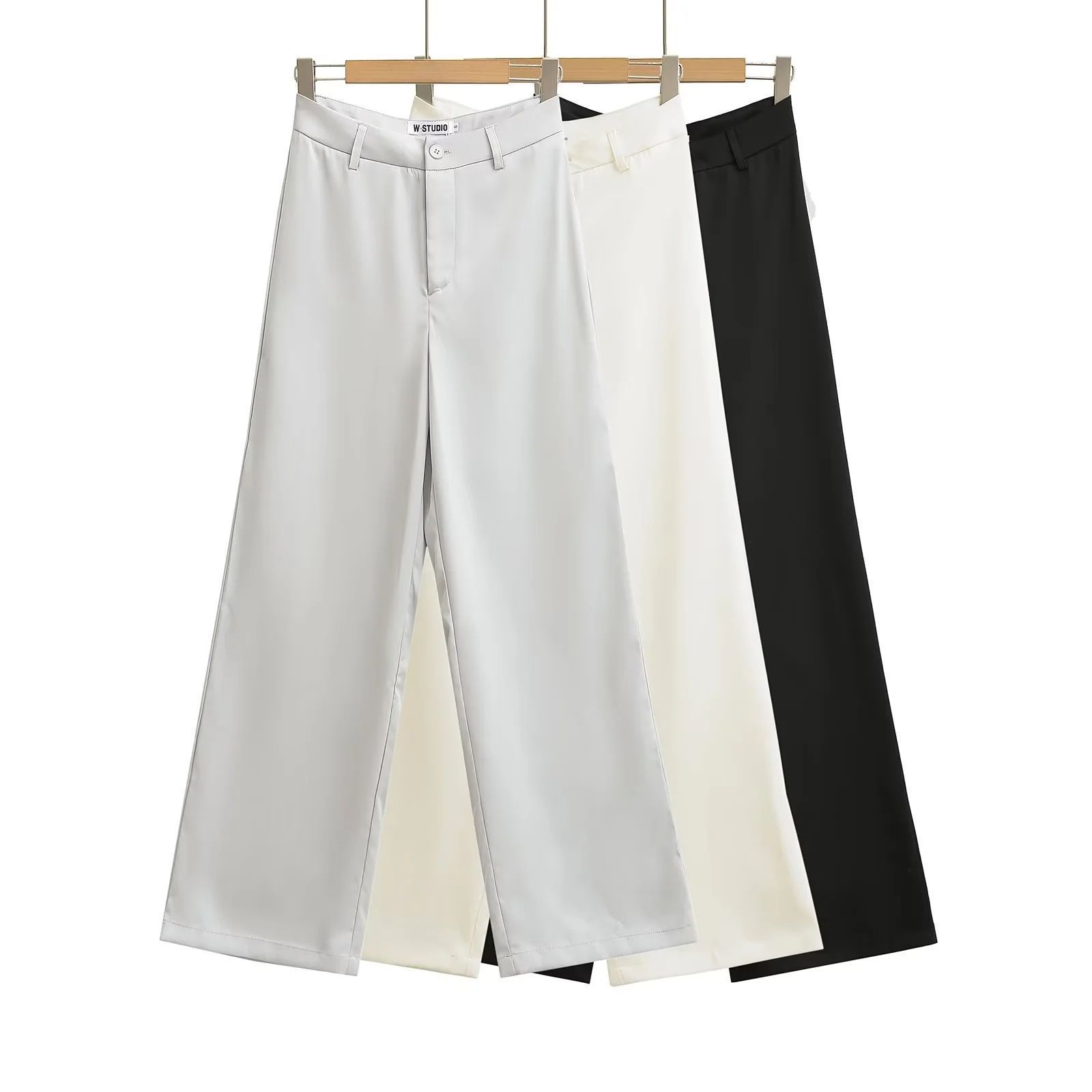 여름 올매치 draped 느슨한 와이드 레그 팬츠 모핑 바지 부드러운 모방 아세트산 쿨 스트레이트 캐주얼 바지
