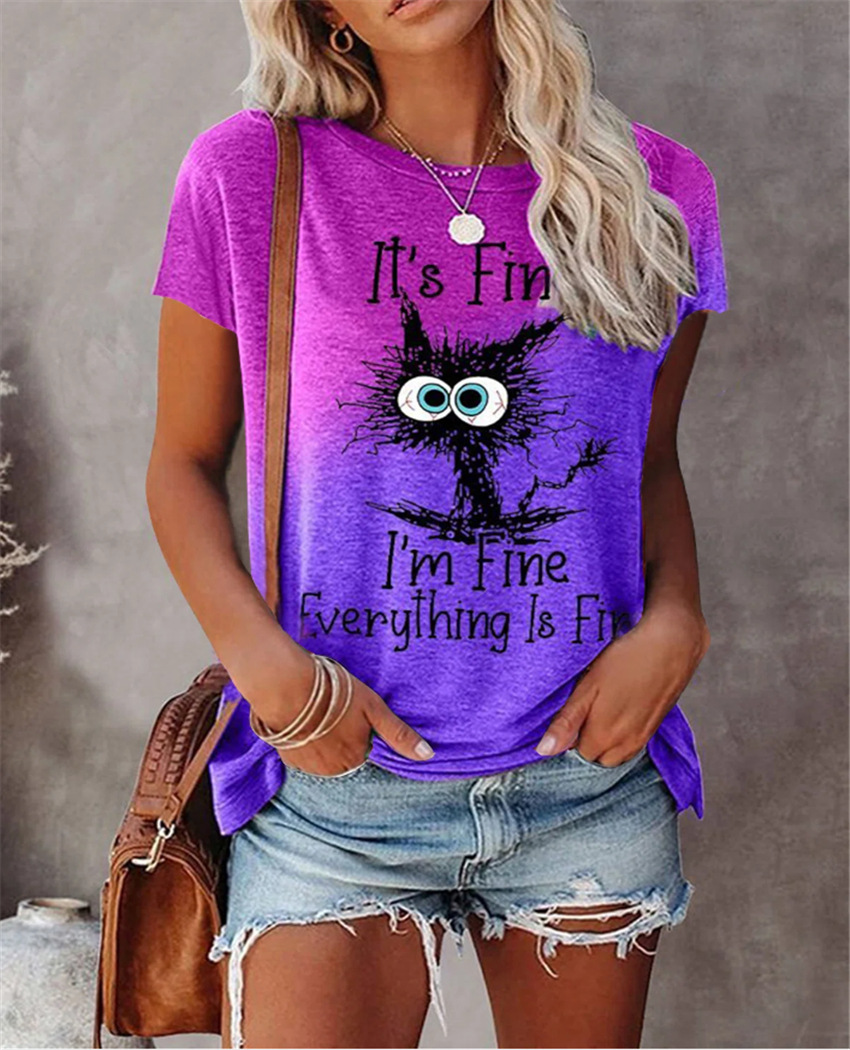 Women's T-shirt Short Sleeve T-shirts Printing Casual Letter Cat display picture 2