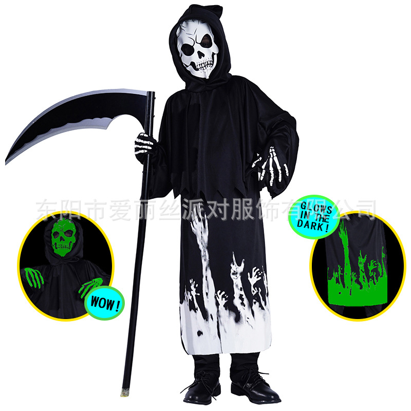 Traje del Partido de los niños Halloween carnaval Cosplay horror fluorescente cráneo traje negro