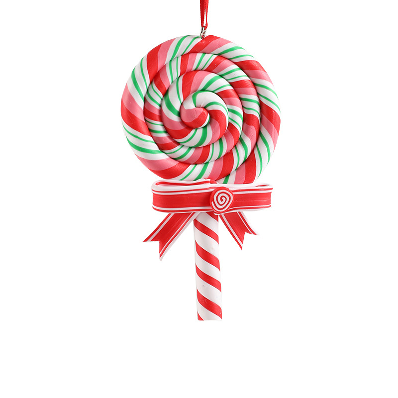 Nuevos artículos de decoración de Navidad creativos rojo, blanco y verde colgantes de dulces de cerámica suave imitación de barras de dulces colgantes en stock
