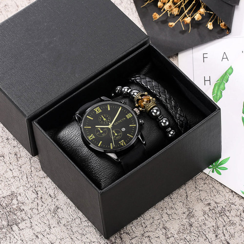 new foreign trade hot-selling men's suit gift watch 3pcs bracelet three-piece set men's watch calendar watch