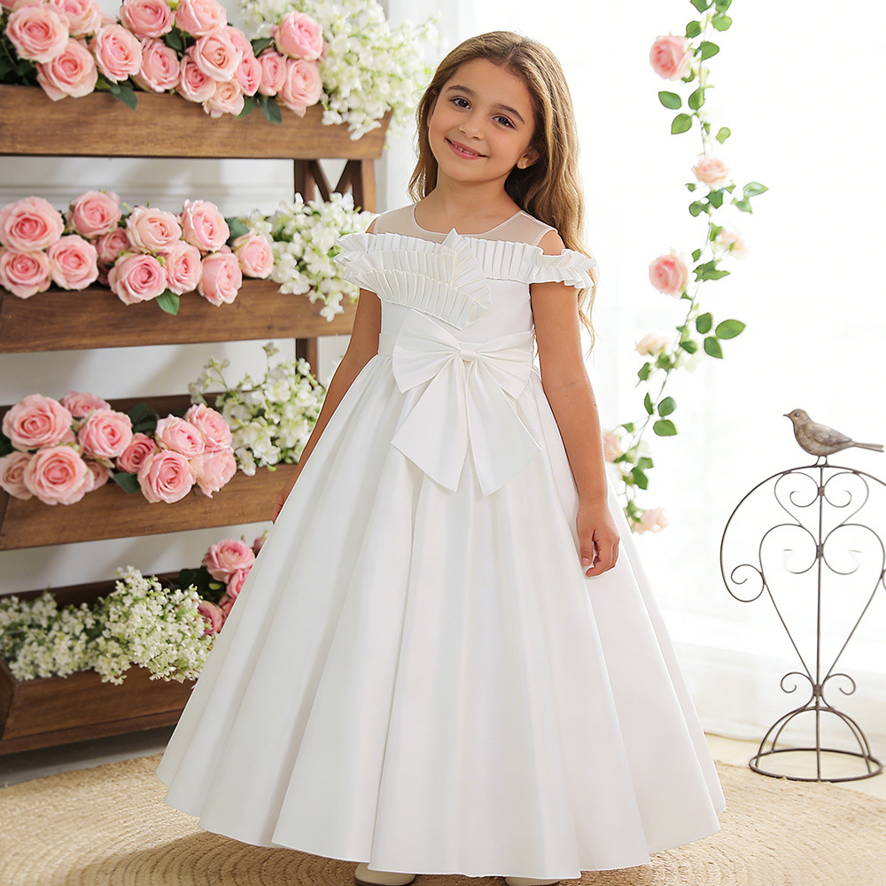 Venta directa de fábrica vestido de niña vestido de princesa blanca un hombro de un niño grande vestido de boda de cumpleaños de niña de flores image 1