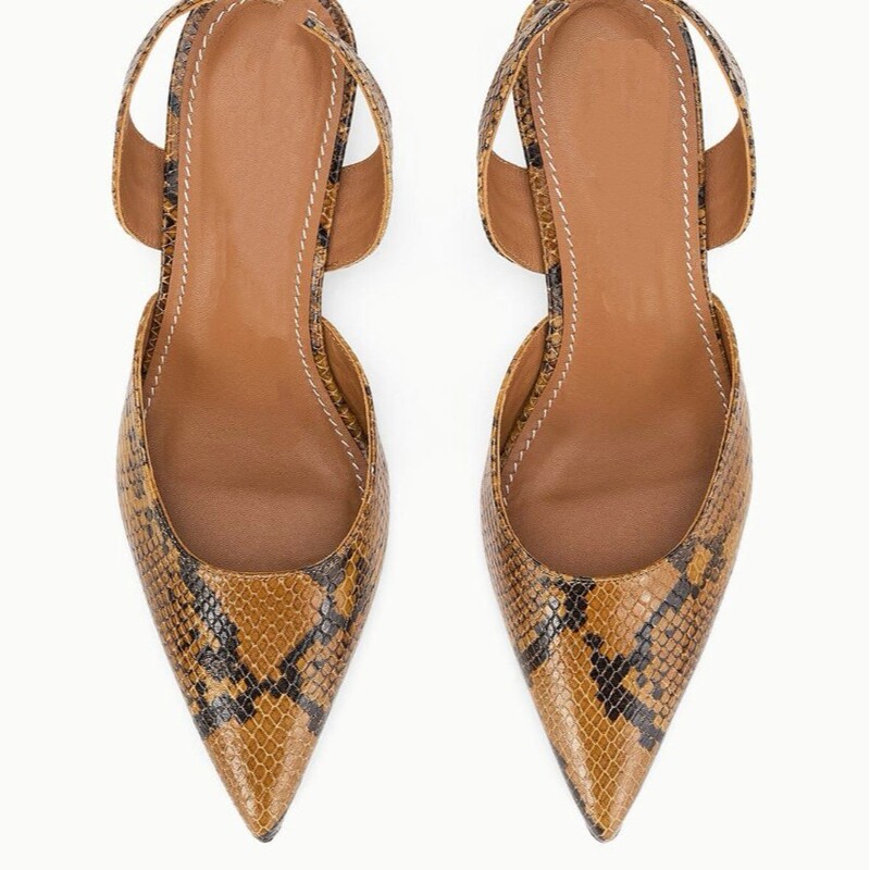 25Ss Spring and Summer Series Jc New Pointed Snake Pattern Cowhide Simple Luxury Strap Back Hollow High Heel Mule Sandals for Women