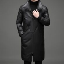 海宁真皮羽绒服皮衣男士商务休闲绵羊皮长款冬装外套保暖加厚风衣