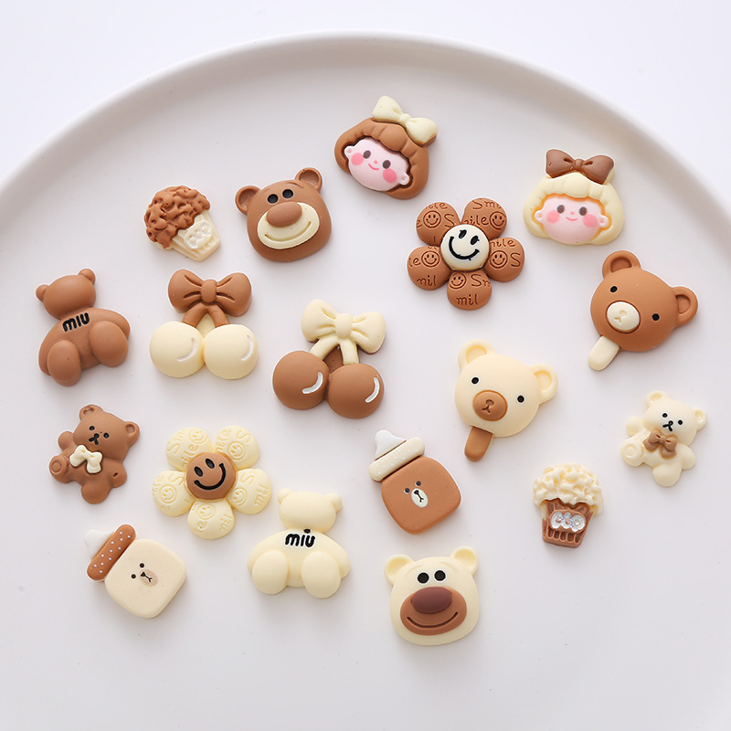 Internet Celebrity Milk Tea Color Accessories DIY Cream Glue Phone Shell Beauty Material Girl's Head Cherry Miu Bear