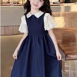 女童连衣裙2025夏季新款时尚泡泡袖设计感百搭宽松舒适透气裙子潮