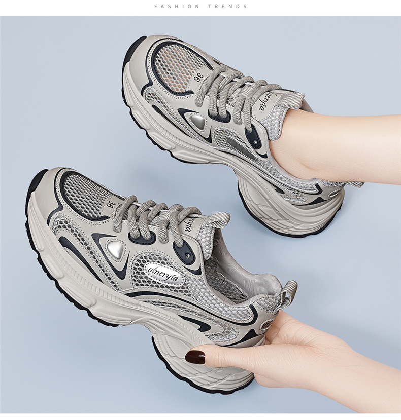 Giày sneaker nữ đế dày da thật thoáng khí tăng chiều cao mùa xuân hè 2025 — JST 7009-1 xám xanh (kiểu thoáng khí), JST 7036m đỏ, JST 7150m Purple (kiểu thoáng khí), JST 7142m bạc (kiểu thoáng khí) chi tiết 5