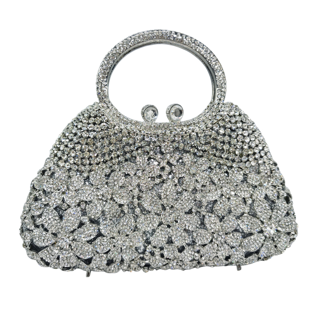 Fábrica al por mayor bolsas de cena de diamantes transfronterizas un hombro portátil lleno de diamantes margaritas flores vestido de noche bolsas de diamantes de mujer