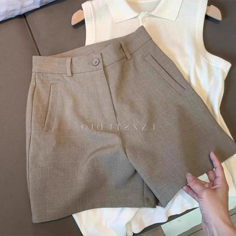 2025 Summer New Drapey Casual Suit Shorts for Women High-Waisted Slimming Commuter Versatile A-Line Five-Point Wide-Leg Pants