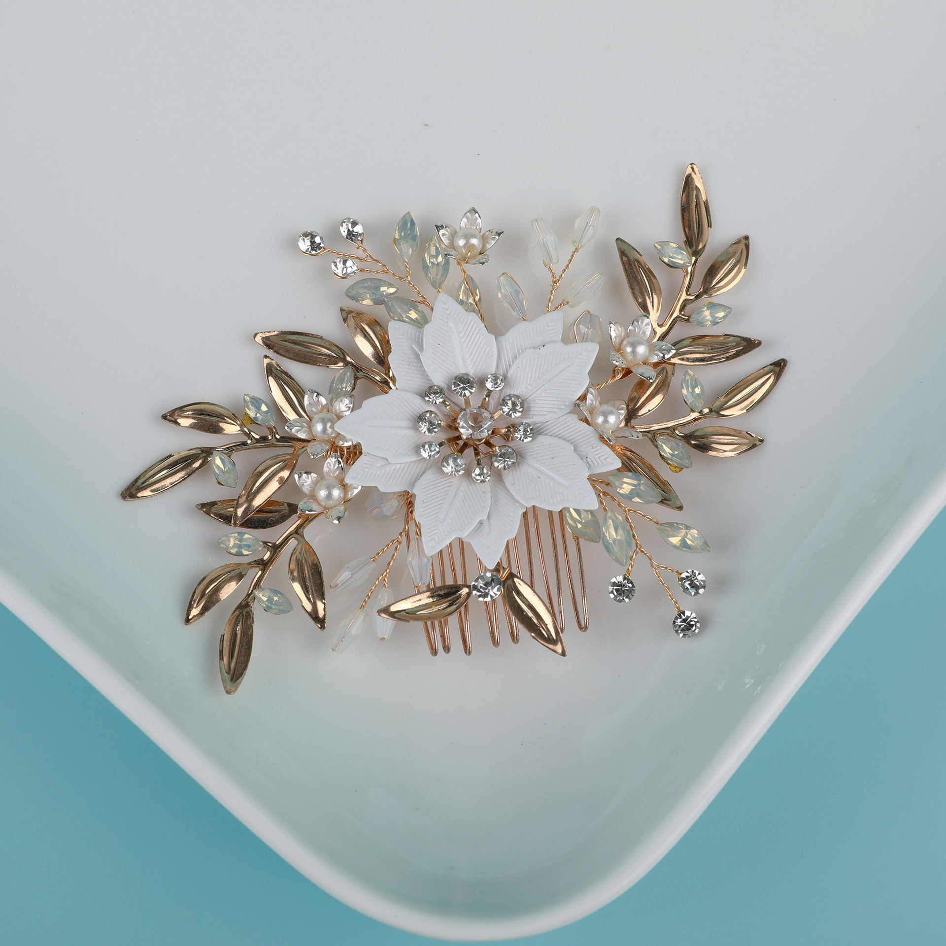 手工製作珍珠合金插梳古風漢服髮飾婚禮寫真新娘頭飾氣質髮型發梳