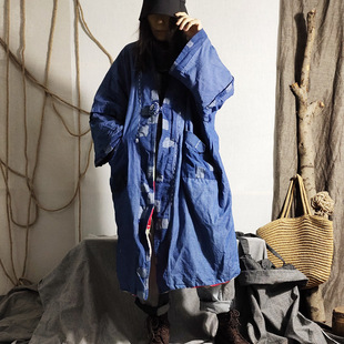 Yi Erfei Original Autumn and Winter Denim Vintage Hanfo Style Distinctive Loose Long Cotton Robe Cotton Clothes