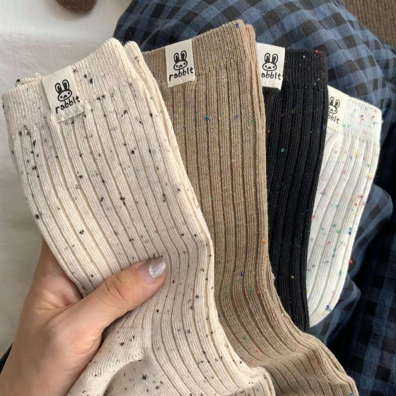 Warm Autumn Brown Series Socks for Women, Korean Style Mid-Calf Dotted Yarn Cloud Rabbit College Style Ins Cute Zhuji Socks Industry