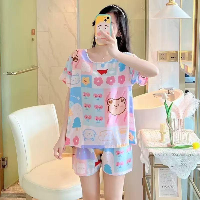 Pijamas para mujer verano suelto de manga corta delgada para niña traje de estudiante lindo casual de gran tamaño fábrica de servicio a domicilio al por mayor