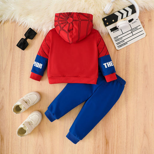 Foreign trade cross-border wholesale supply European and American spider pattern hooded color matching trousers suit for girls spring