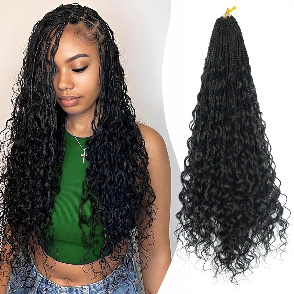 跨境非洲假发女优雅Boho三股辫飞子Box Braids Bohemian Curly钩