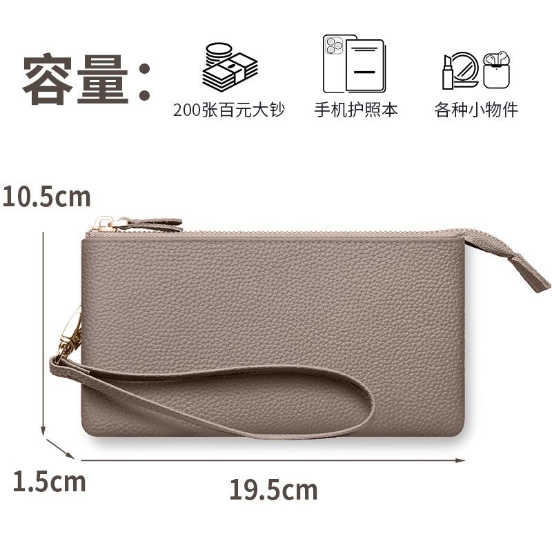 Cartera de mujer de cuero de vaca de primera capa de una pieza de doble capa de gran capacidad de cuero suave japonés y coreano explosivo bolso de almacenamiento de cartera larga