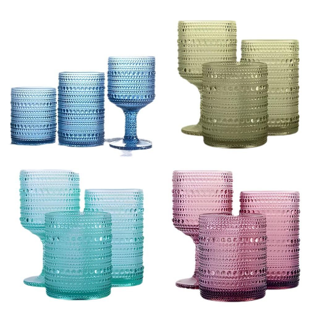 Copa de vino tinto retro Jinbaijia Copa de vidrio en relieve grueso de color Copa de jugo de banquete de bodas con cuentas de cristal francés