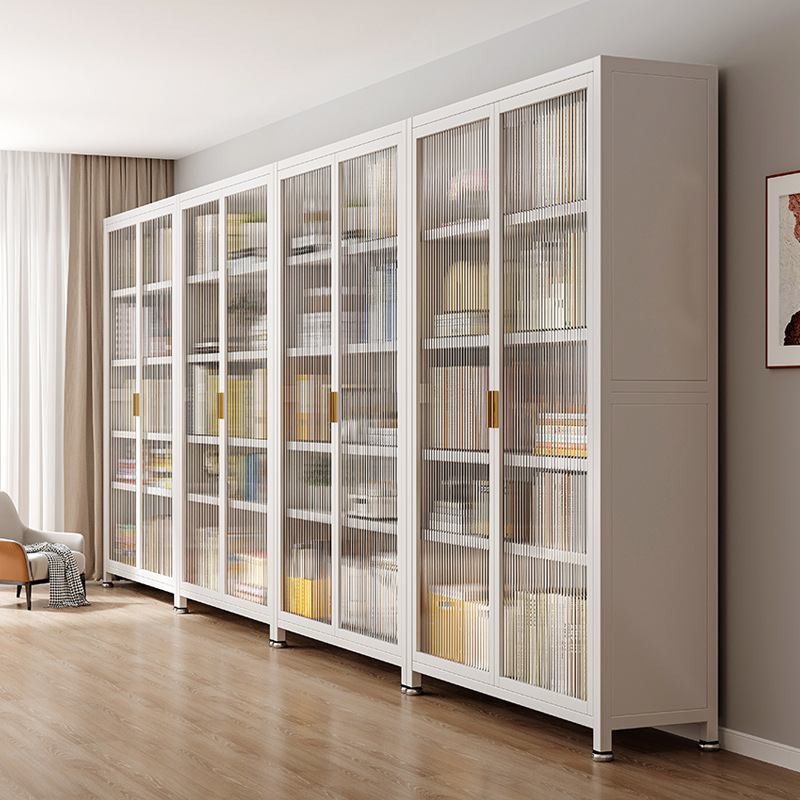 Estantería de biblioteca de acero para el hogar a prueba de polvo con puerta estantería de pared completa gabinete de almacenamiento de piso estante de almacenamiento