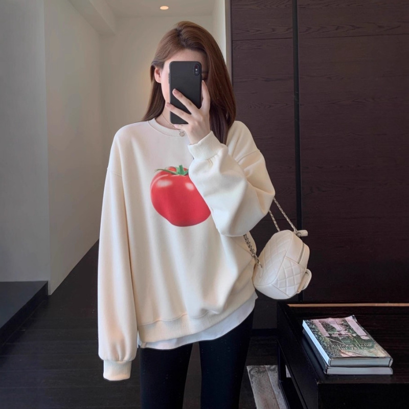 ED932慵懒时髦 oversize宽松显瘦减龄印花大卫衣女上衣秋冬新|undefined