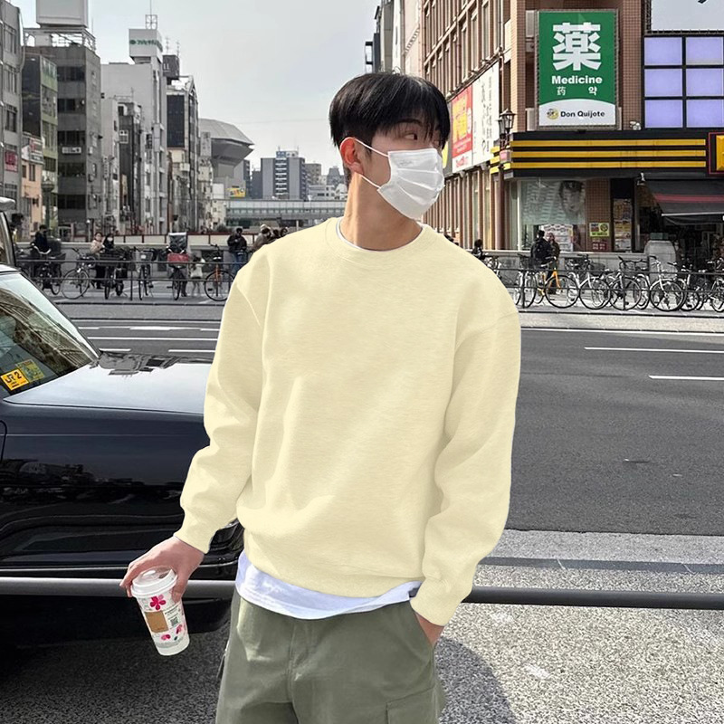 살구 라운드넥 스웨트셔츠 레귤러 스타일 - 솔리드 컬러 [GL]