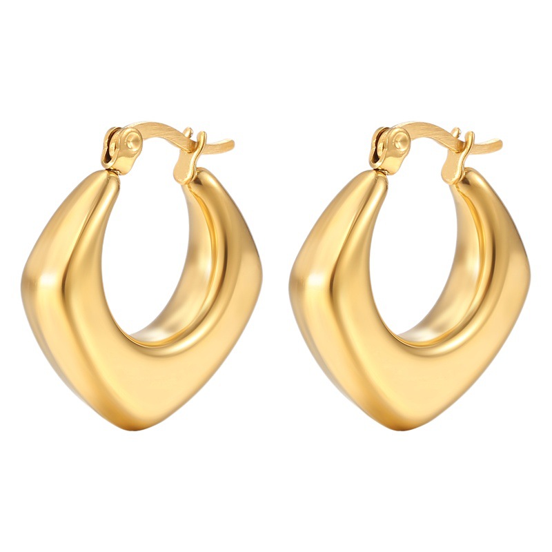Pendientes huecos de acero inoxidable para mujer transfronterizos Pendientes redondos chapados en oro real Oval de 18 quilates de lujo ligero al por mayor