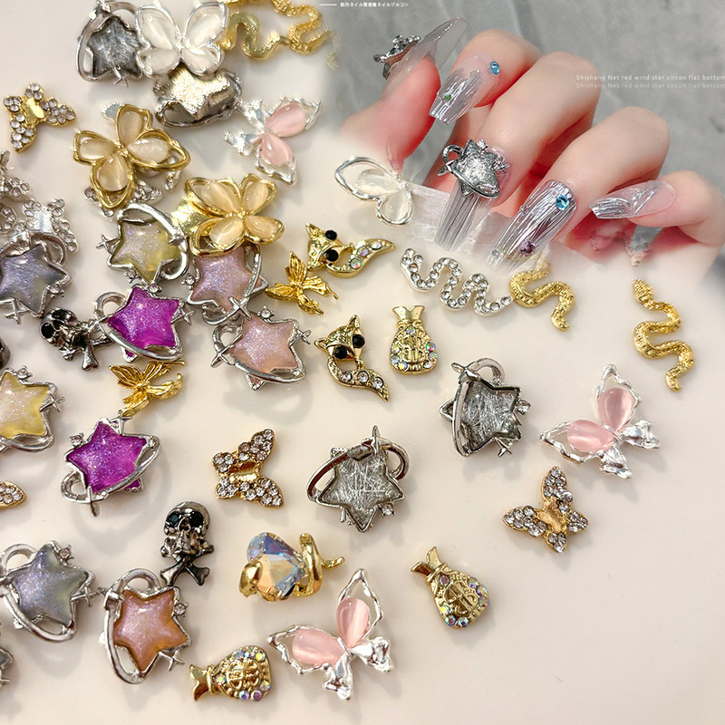 Alloy Jewelry Internet Celebrity Picks: Nail Cat's Eye Butterfly Pentagram Inlaid with Diamonds, Hollow Diamond Wearable Nail Accessories Jewelry Alloy Jewelry Internet Celebrity Picks: Nail Cat's Eye Butterfly Pentagram Inlaid with Diamonds, Hollow Diamond Wearable Nail Accessories Jewelry