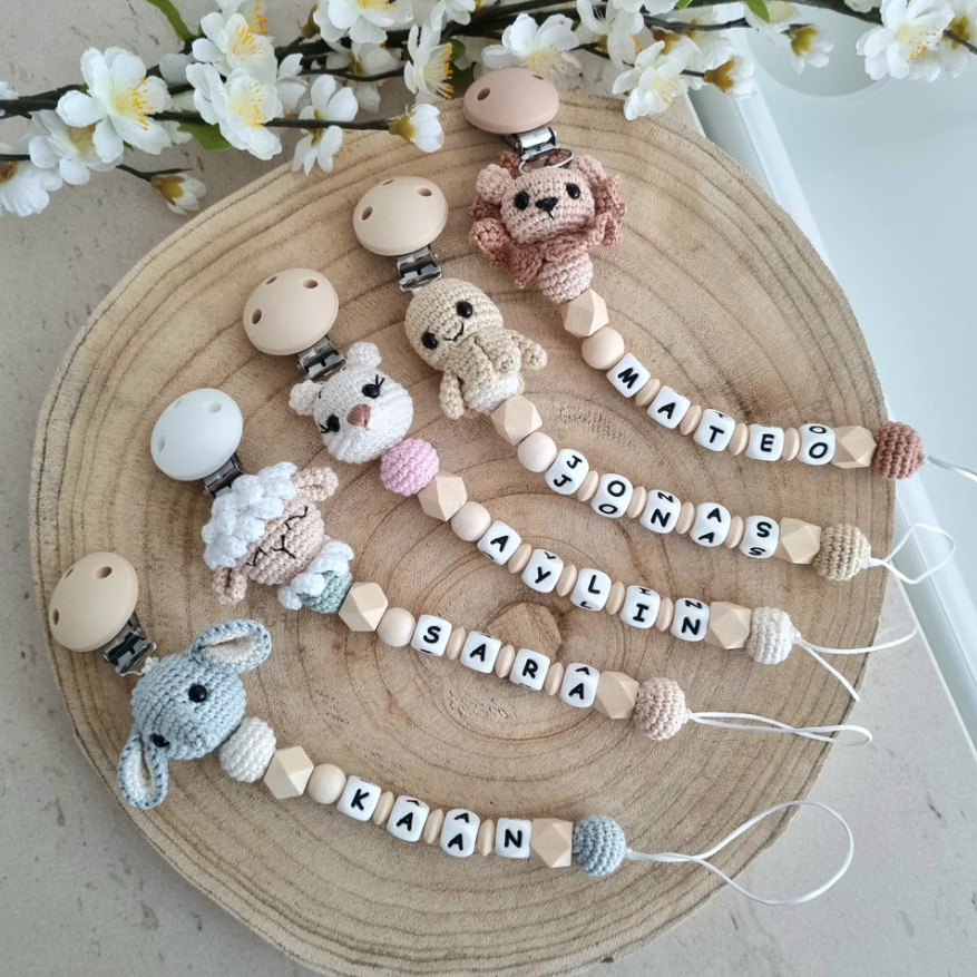 Baby crochet tetina pequeña cadena crochet rosa pro-piel tetina cadena 2025 nuevo