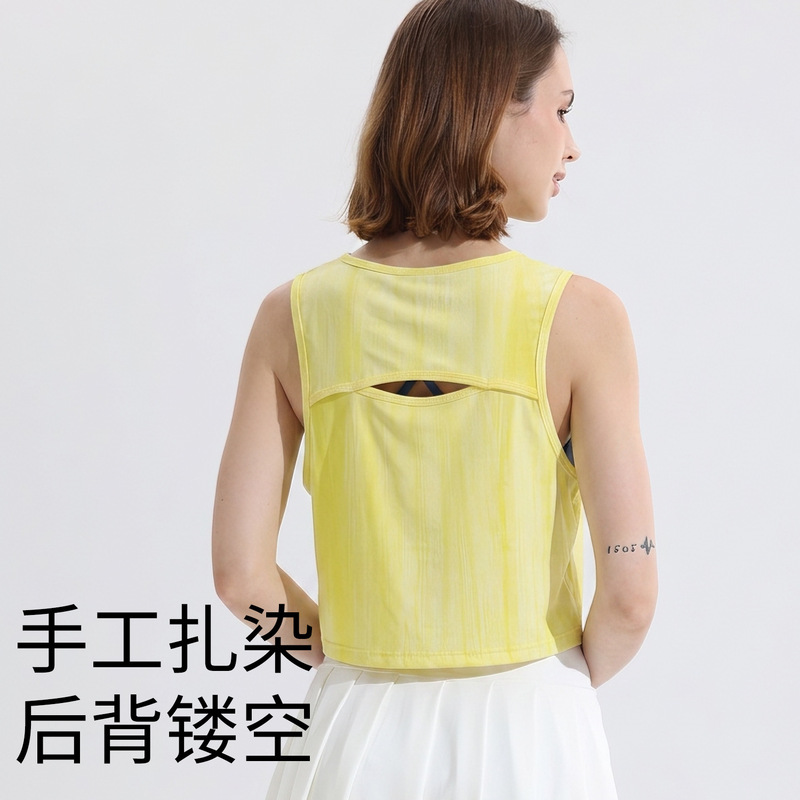 Lightweight yoga vest for women, quick-dry sports running short fitness top, sleeveless mesh T-shirt, loose-fitting cover-up