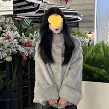 新款真毛兔毛外套爆款进口雪兔皮毛一体中长款皮草立领冬季保暖