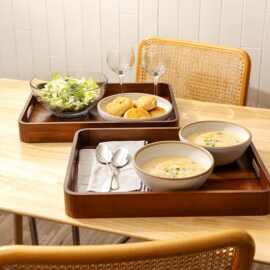 木质餐用托盘日式茶具商用酒店餐厅展托盘复古深色水杯零食餐盘