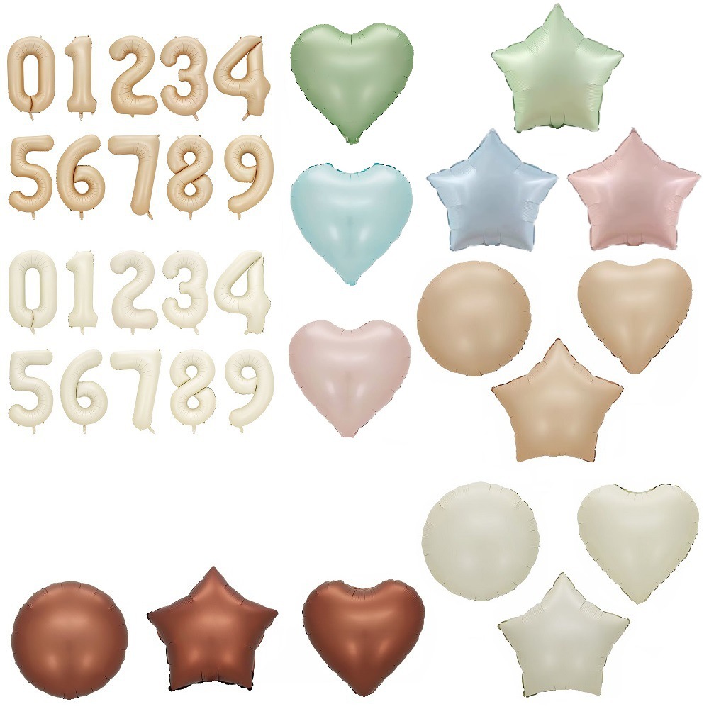 New Hot Sale 40 Inch Milky White Caramel Chocolate Brown Digital Five-pointed Star Love Round Aluminum Foil Balloon