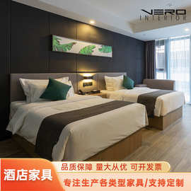 星级酒店专用床靠背软包标间全套新中式木床宾馆公寓全屋家具定制