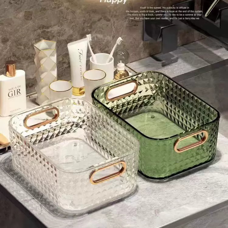PET桌面收纳盒 轻奢透明洗漱台卫生间化妆品收纳筐护肤品茶几杂物