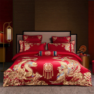 2025 New 100S Satin Jacquard Embroider Wedding Multi-Piece Set 1.5-1.8m Bed Bed Sheets Four-Piece Set Xianglong