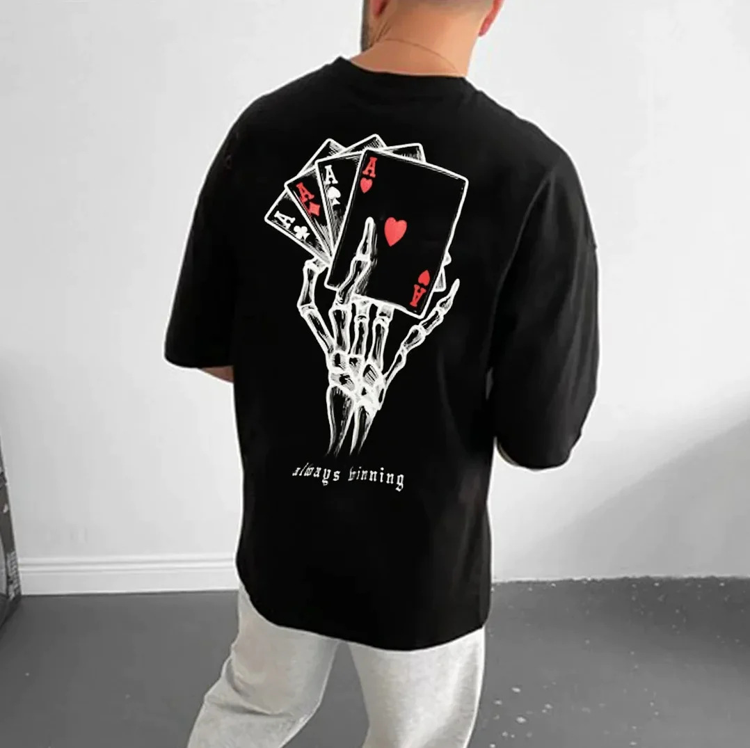 Tricou scurt de vară european supradimensionat, tricou din bumbac, top lejer cu mânecă jumătate, top de marcă de modă pentru bărbați și femei_voghion.com