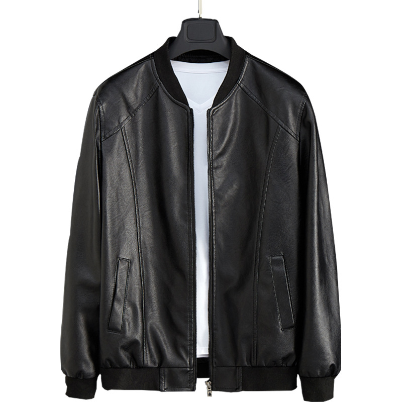 Nueva primavera y otoño cuello alto uniforme de béisbol cremallera casual costilla collar motocicleta chaqueta de cuero de los hombres abrigo de los hombres
