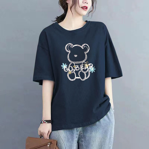 100% Cotton Women's Short Sleeve T-Shirt 2025 Summer Loose Plus Size Medium Long Length Bottom Covering Fashion Top Instagram