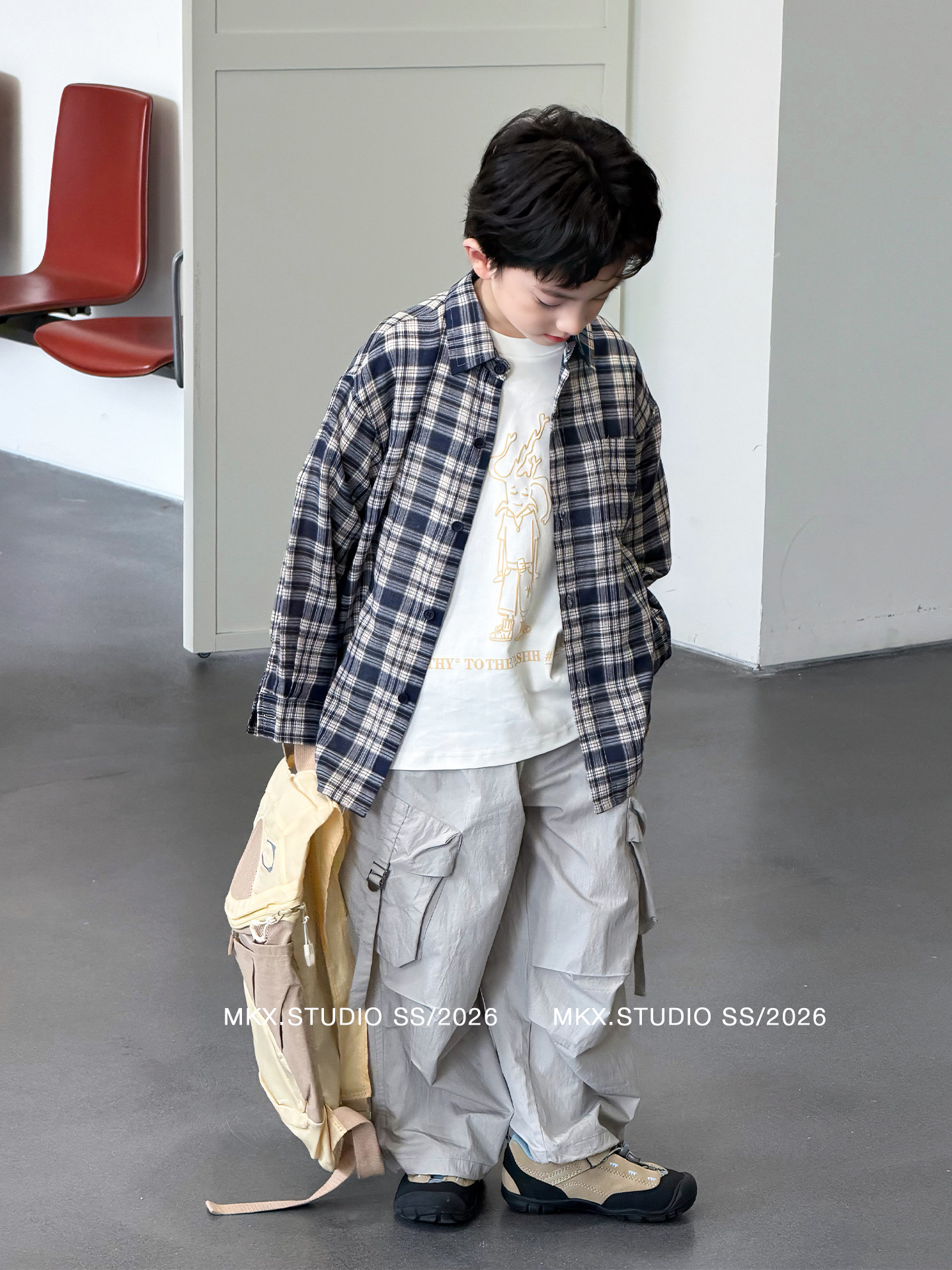 Camisas de niños de verano, ropa de protección solar para niños, camisas de manga larga, 2026 ropa infantil de verano, nueva chaqueta a cuadrícula grande